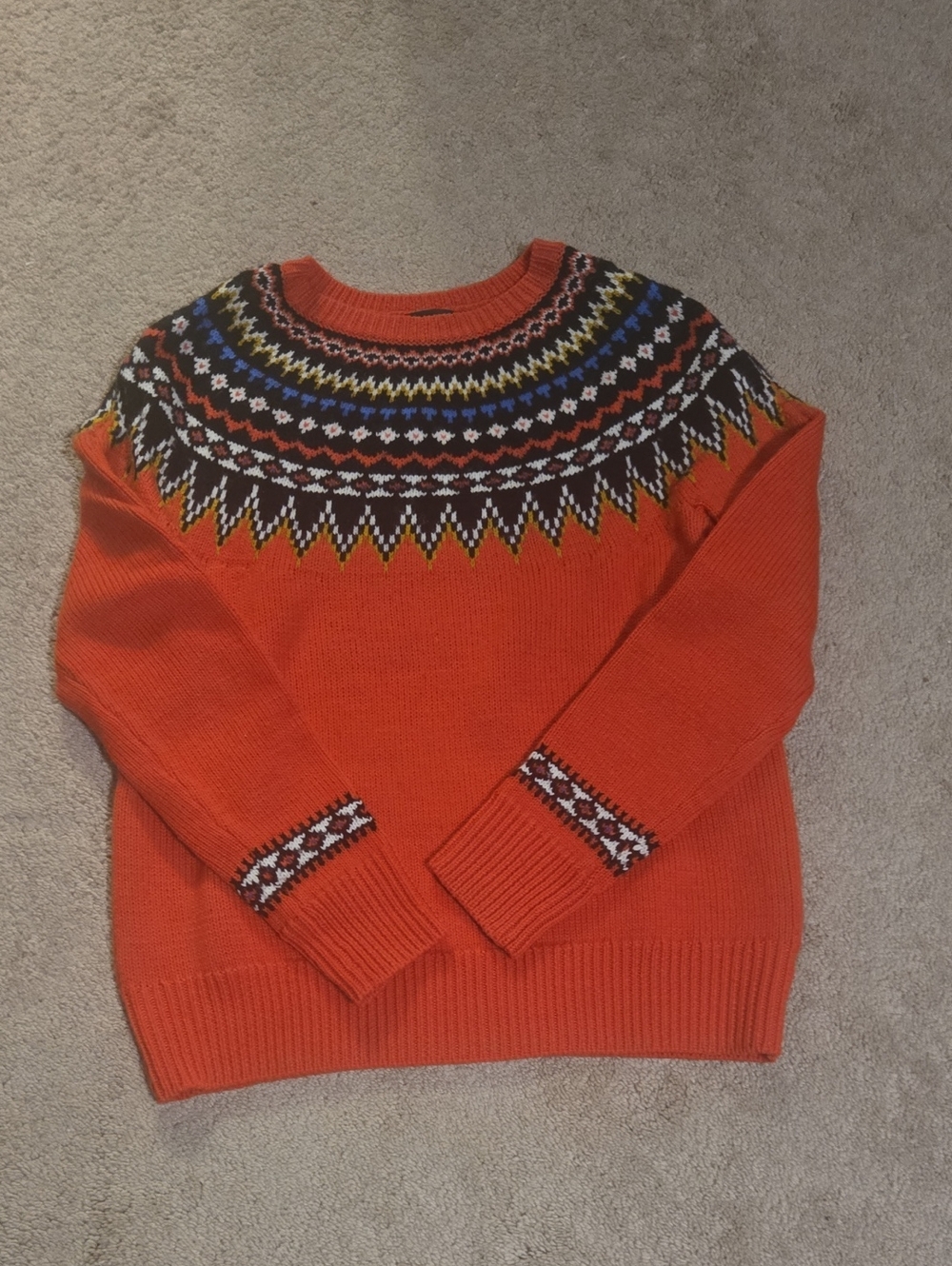 J. Crew Orange Fair Isle Crewneck Sweater